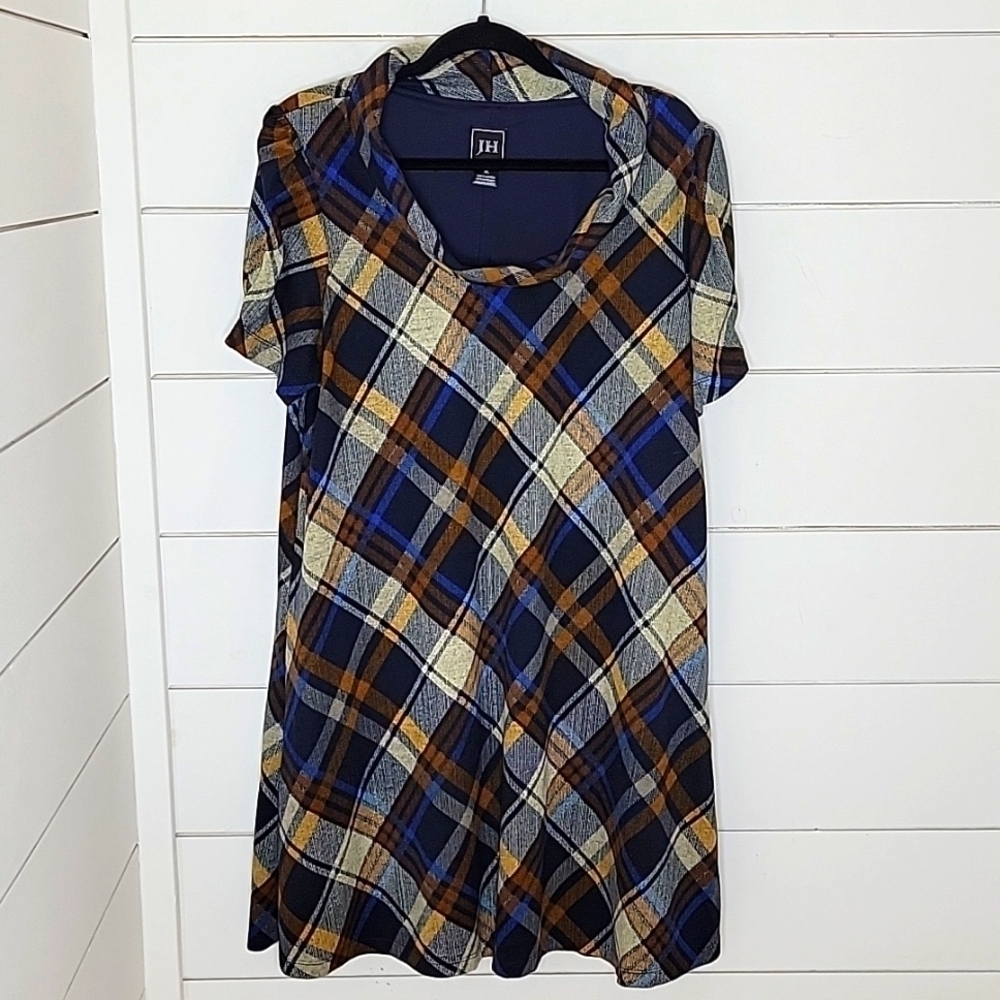 JH plaid dress blue cream brown